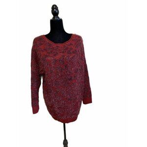 14th & Union Burgundy Fuzzy Knit Pullover Sweater L Petite Long Sleeves